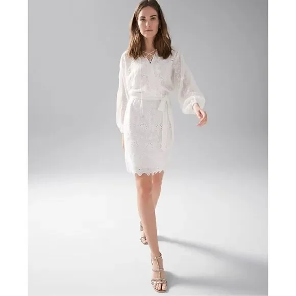 Long-Sleeve White Eyelet Dress-NWT